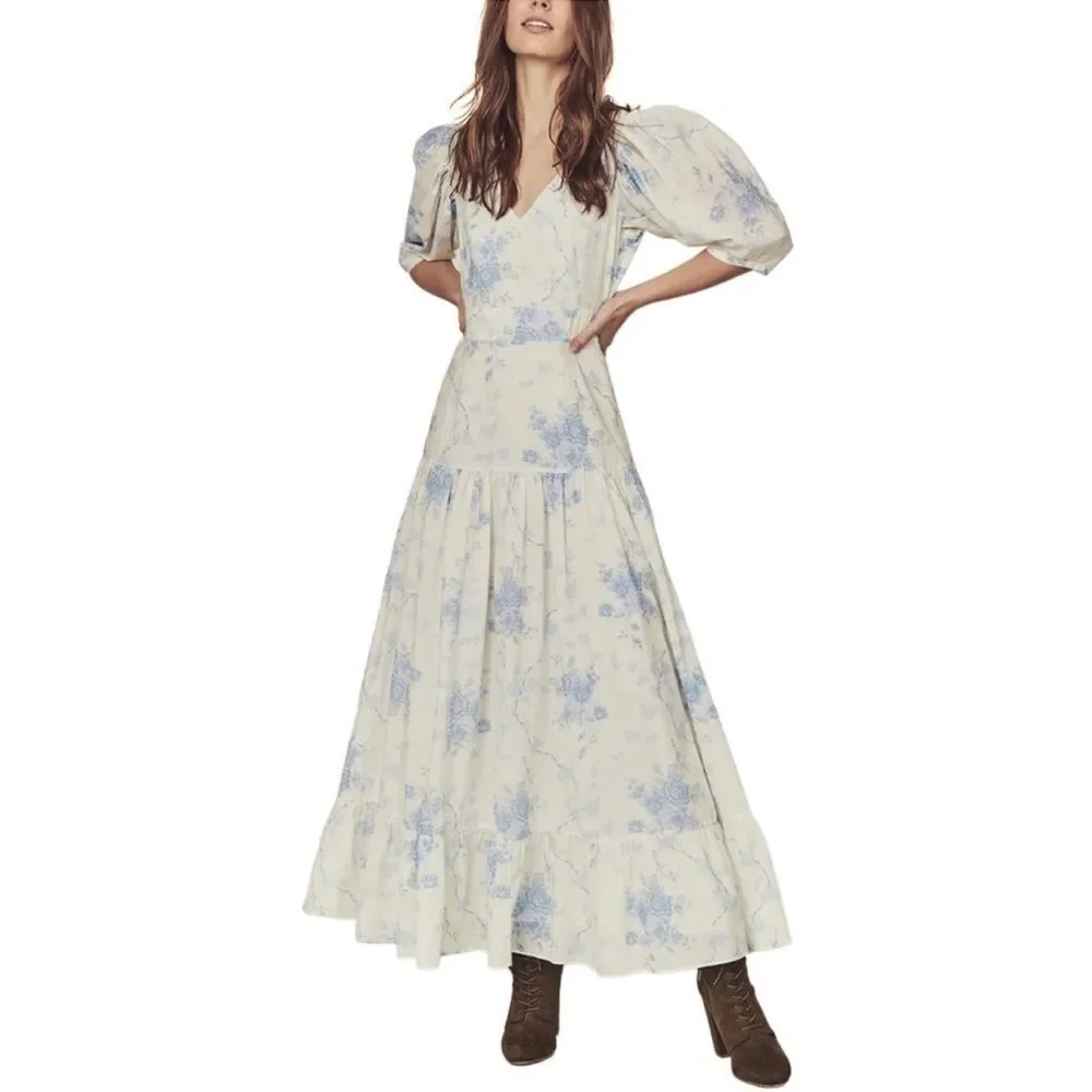 Loveshackfancy Lenny 100% cotton floral maxi Dress size 2
